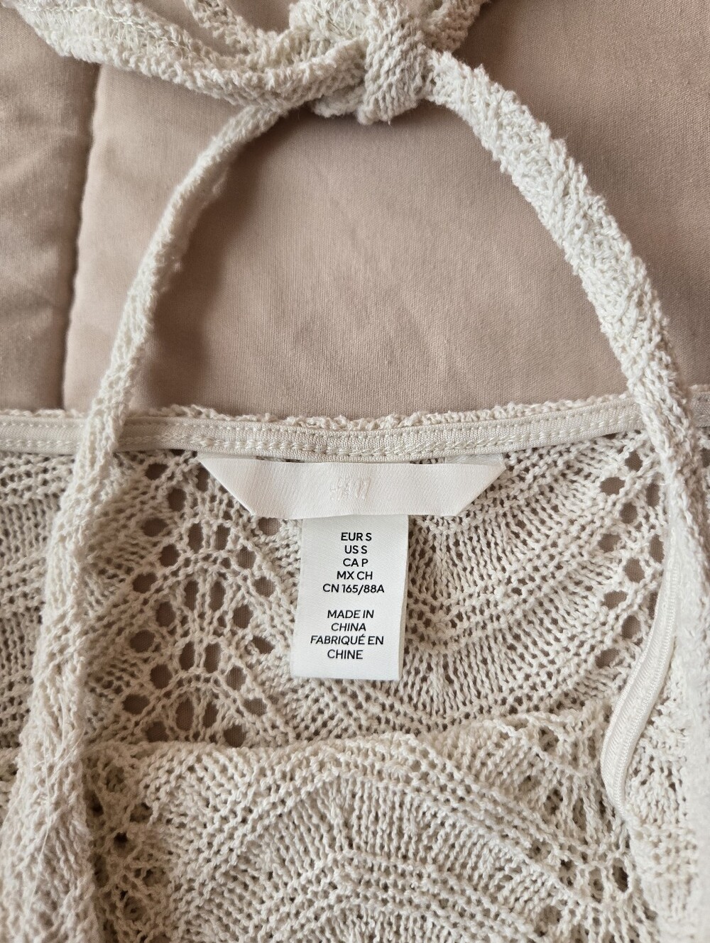 H&M Cream Pointelle Crochet Knit Halter Backless Top S - Picture 6 of 9